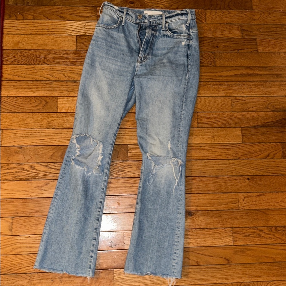 RARE! MOTHER SUPERIOR sz 24 Light Blue distressed COTTON LOW STRETCH Jeans